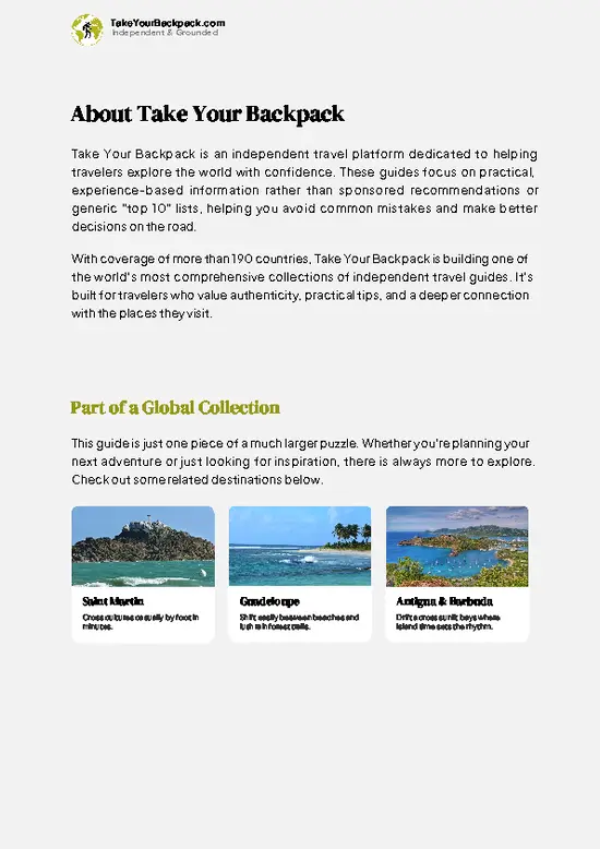 example page 1 from our offline Travel Guide for Saint Barthélemy